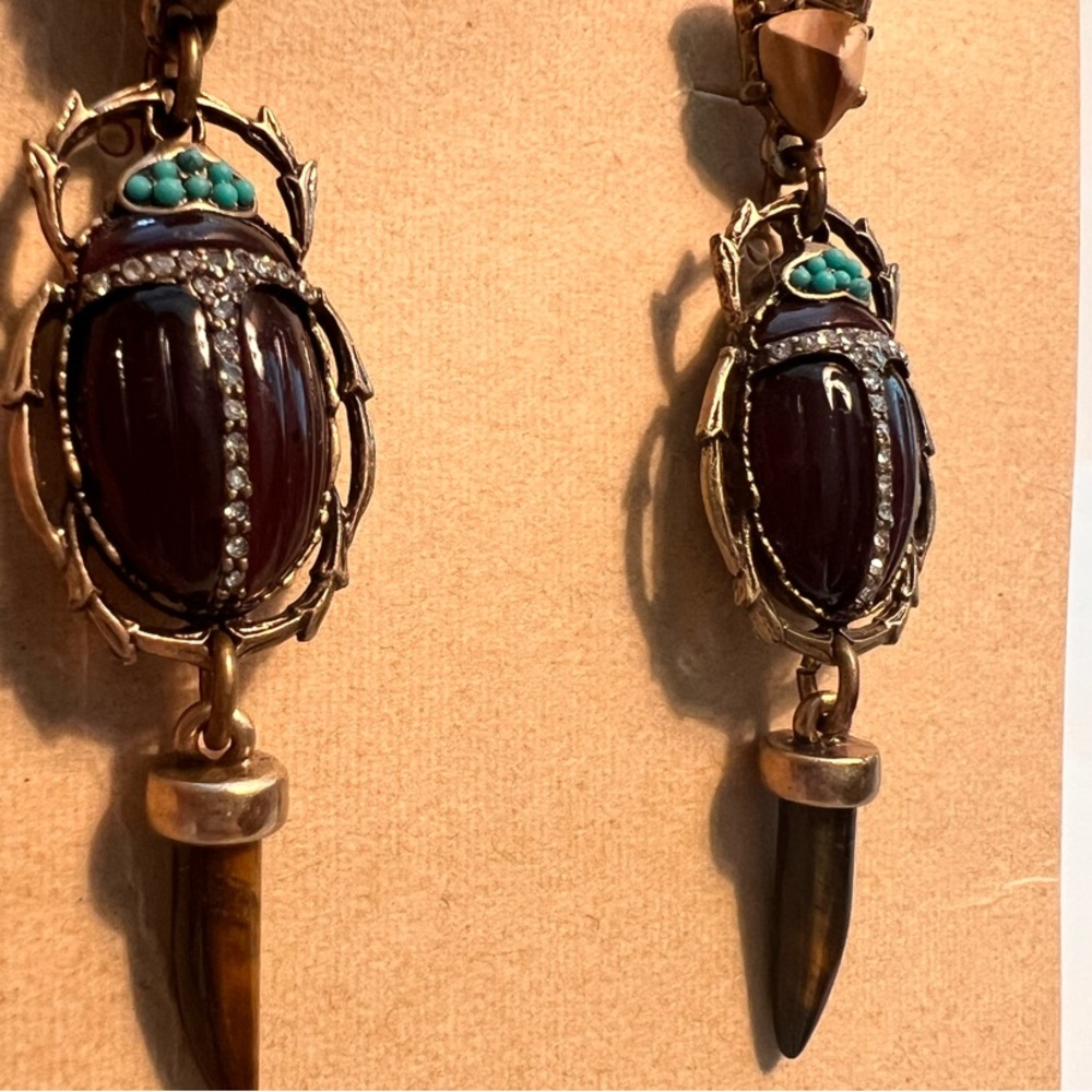 Beetle Drop Earrings with Turquoise and Brown Accents
